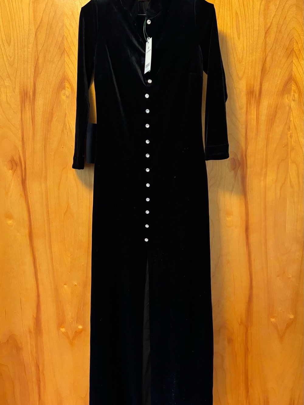 Tuckernuck Black Velvet Long-Sleeve Button-Front Dress